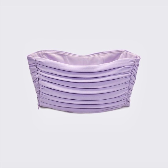 Zara NWT lilac / lavender / light purple pleated double lined crop top - Picture 4 of 7
